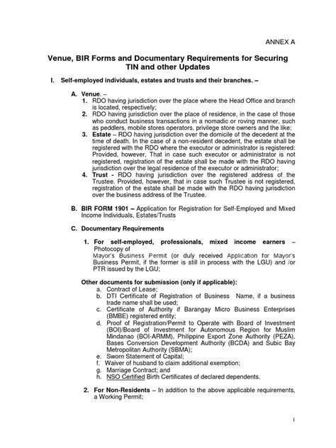 Venue, BIR Forms and Documentary Requirements For Securing .